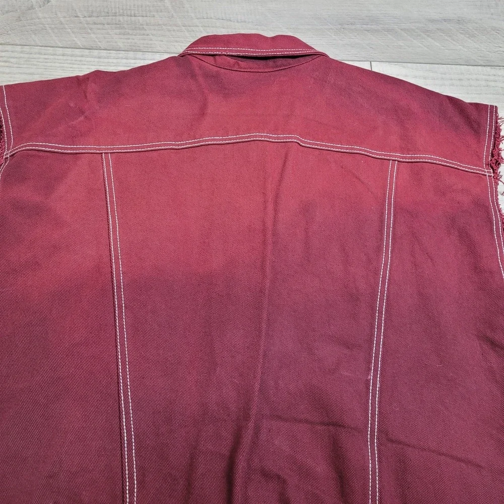 Vintage 90s NAVE Denim Jacket Vest Mens XL Burgundy Maroon Streetwear Made USA